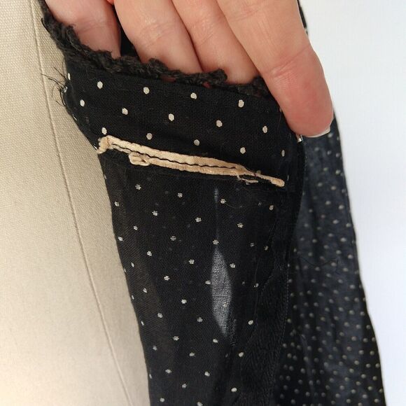 VTG 70s Prairie Maxi Dress Size S Black Polka Dot Embroidered Gunne Sax Style - Picture 9 of 10